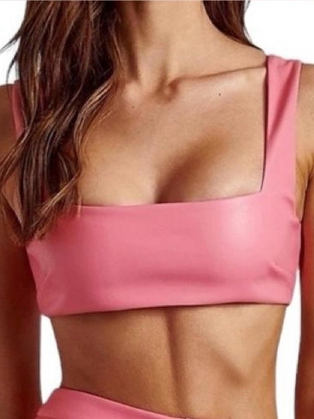 Meshki Mahla Pink Square-Neck Faux Leather Crop Top Party Baddie Date Night XS